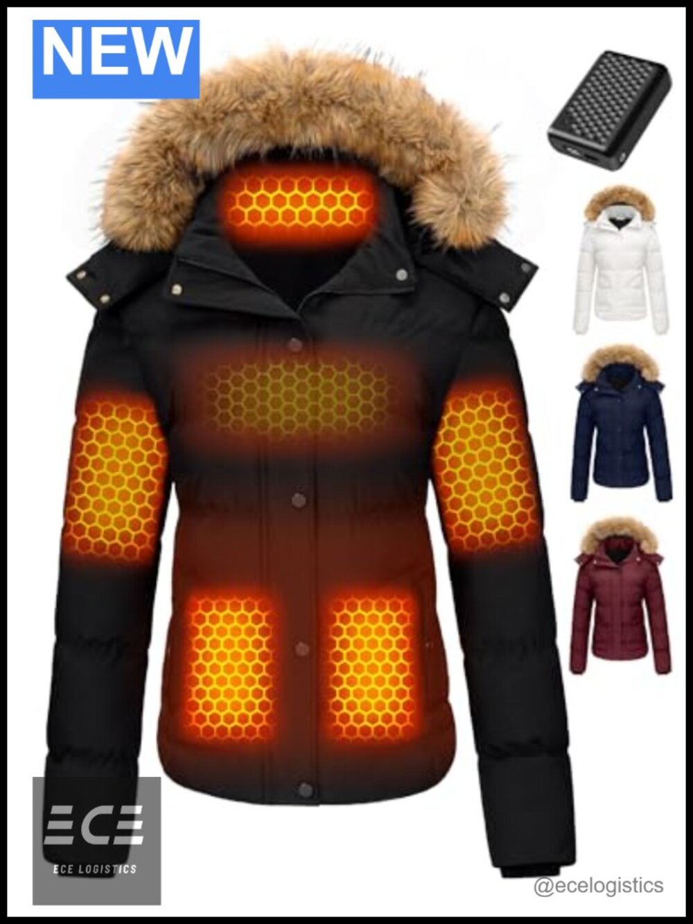 Wulcea Graphene Heated Jacket 12V 18400mAh Water Repellent Hooded Quilted